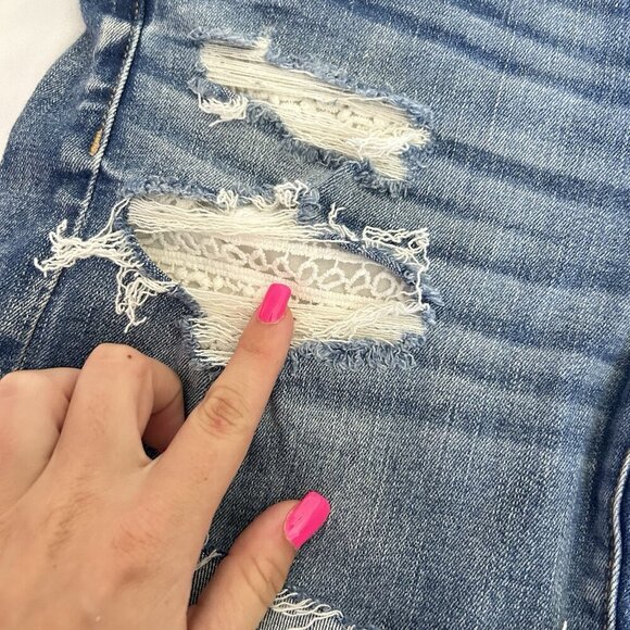 American Eagle Denim Jean Shorts Womens 6 Next Level Stretch Distressed Lace - Picture 2 of 7